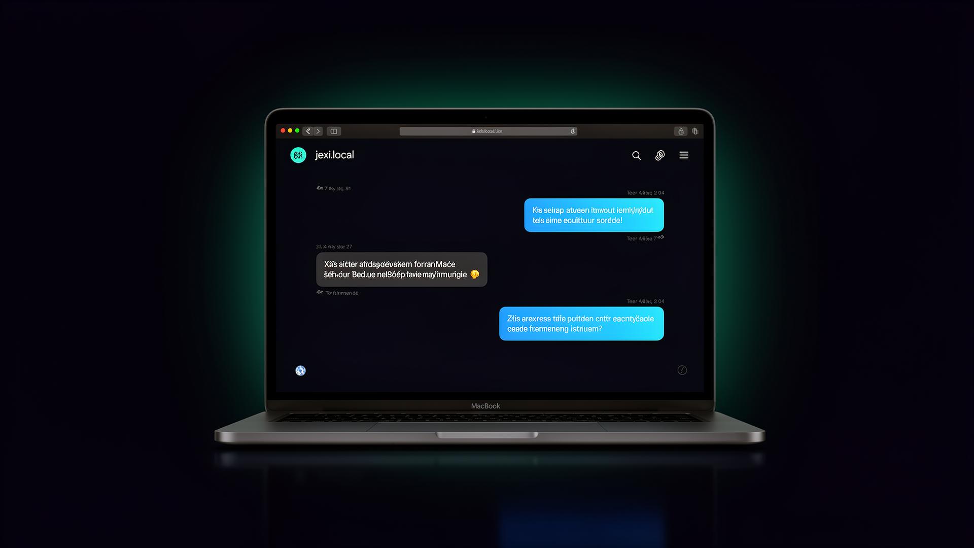 Jexi private chat interface open in a browser at jexi.local on a MacBook